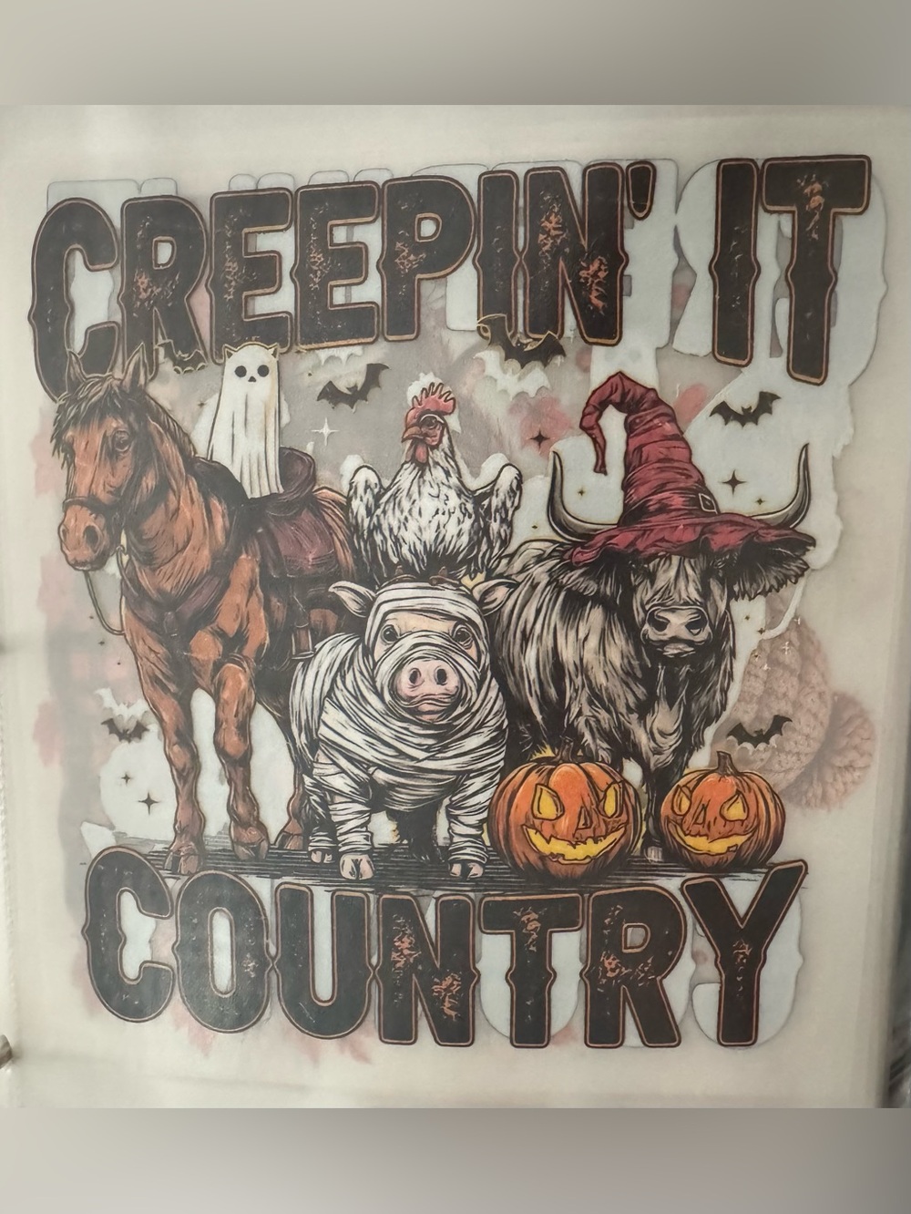 Creepin' It Country Halloween iron on - Multi-Color